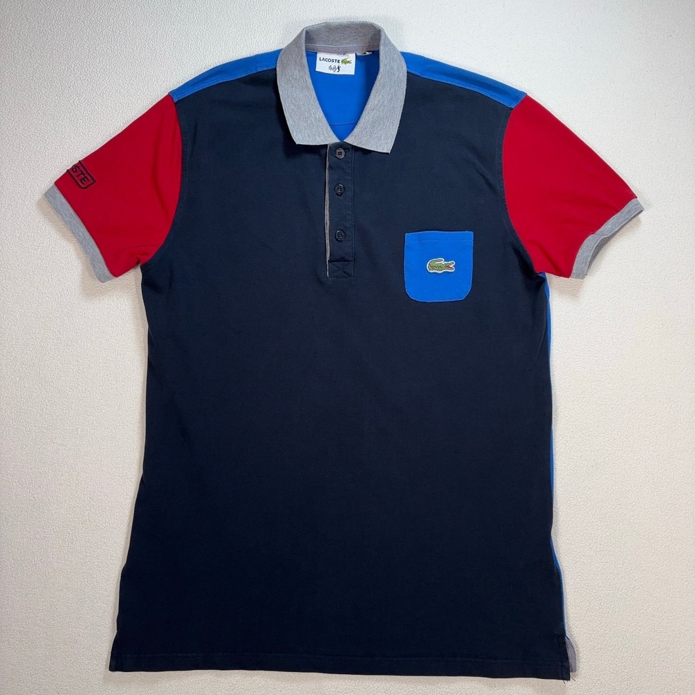 Lacoste‎ Andy Roddick Polo Men's 7 / 2XL Multi Color Block Pocket Logo Spellout